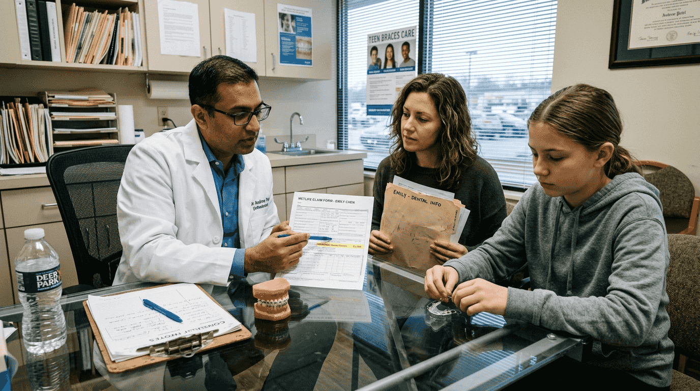 Orthodontist reviews braces insurance paperwork