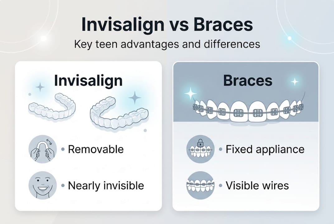Infographic comparing Invisalign and braces for teens