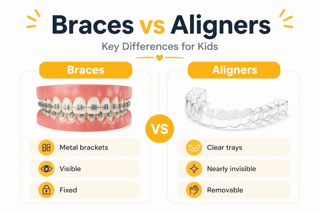 Infographic comparing braces and aligners features