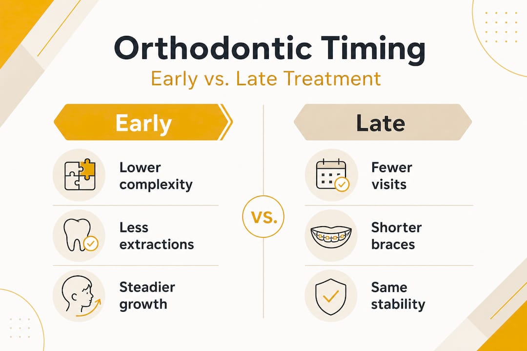 Infographic comparing early versus late orthodontic care