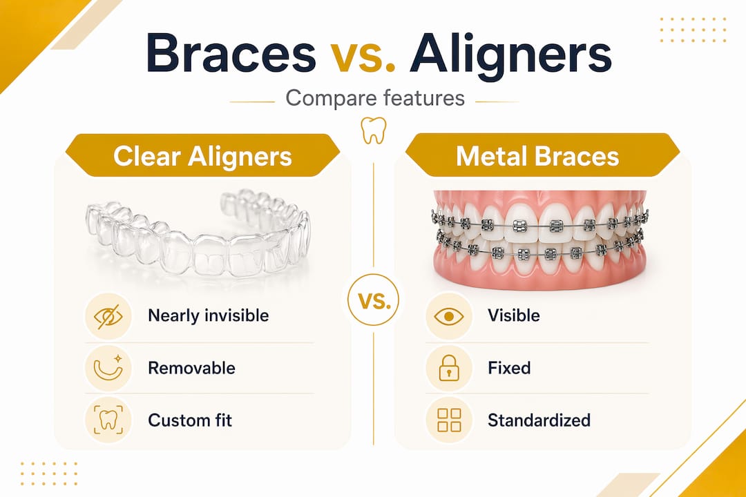 Infographic comparing clear aligners and braces
