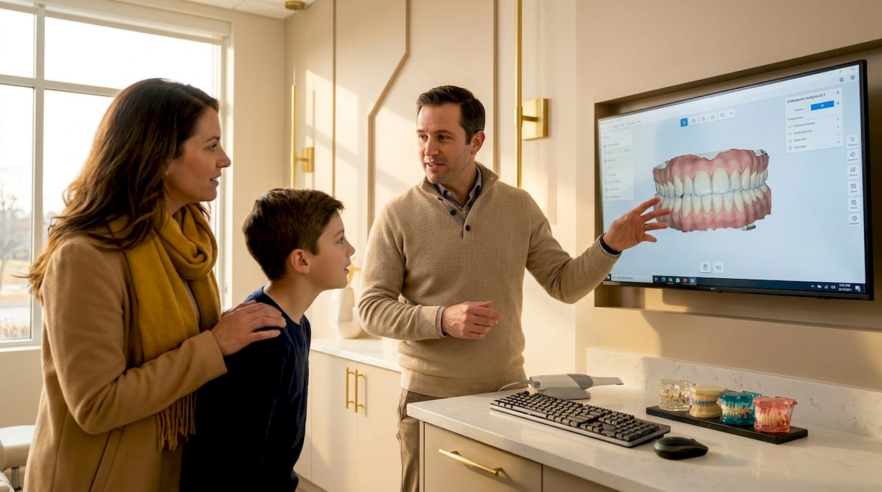 Orthodontist explains digital dental technology to family