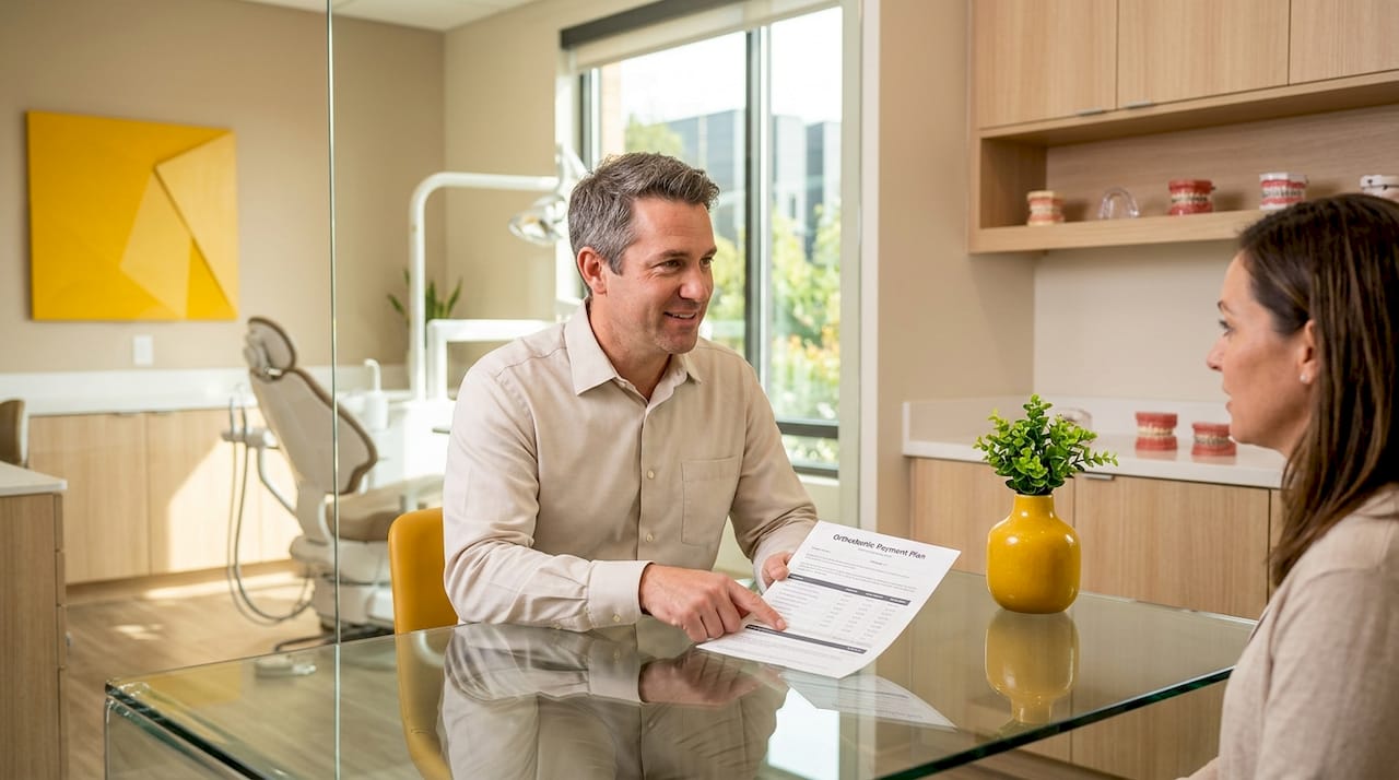 Orthodontist explaining in-house payment options