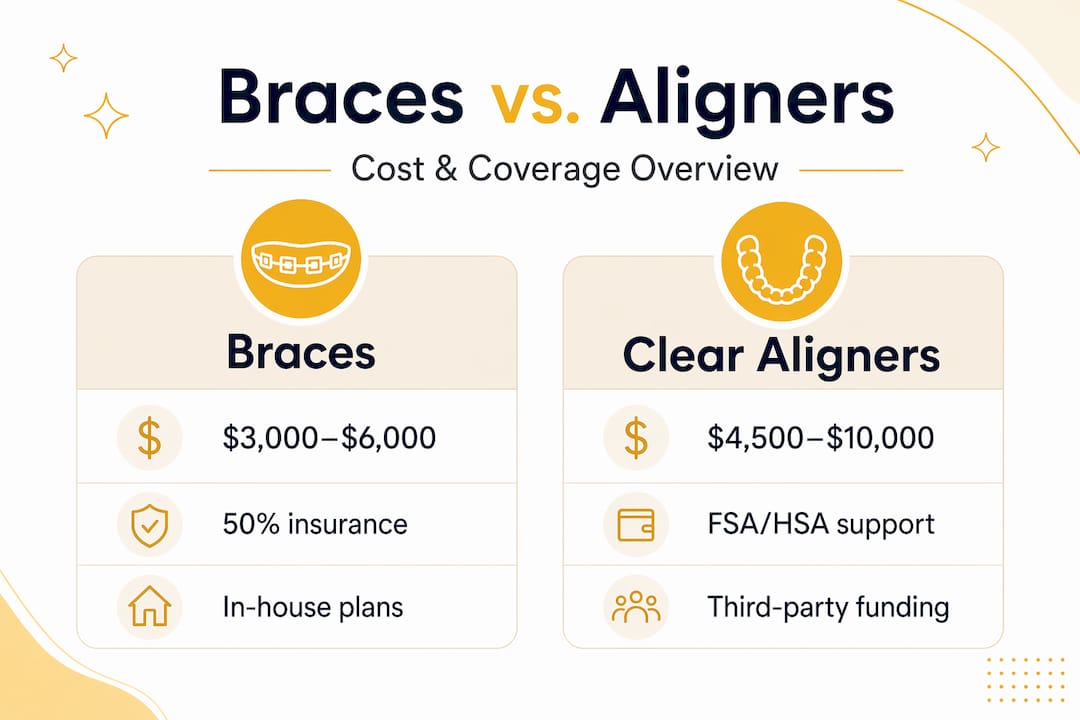 Infographic comparing braces and aligners costs and options