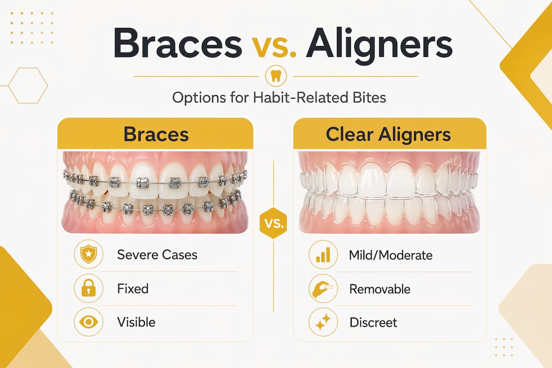 Infographic comparing braces and clear aligners