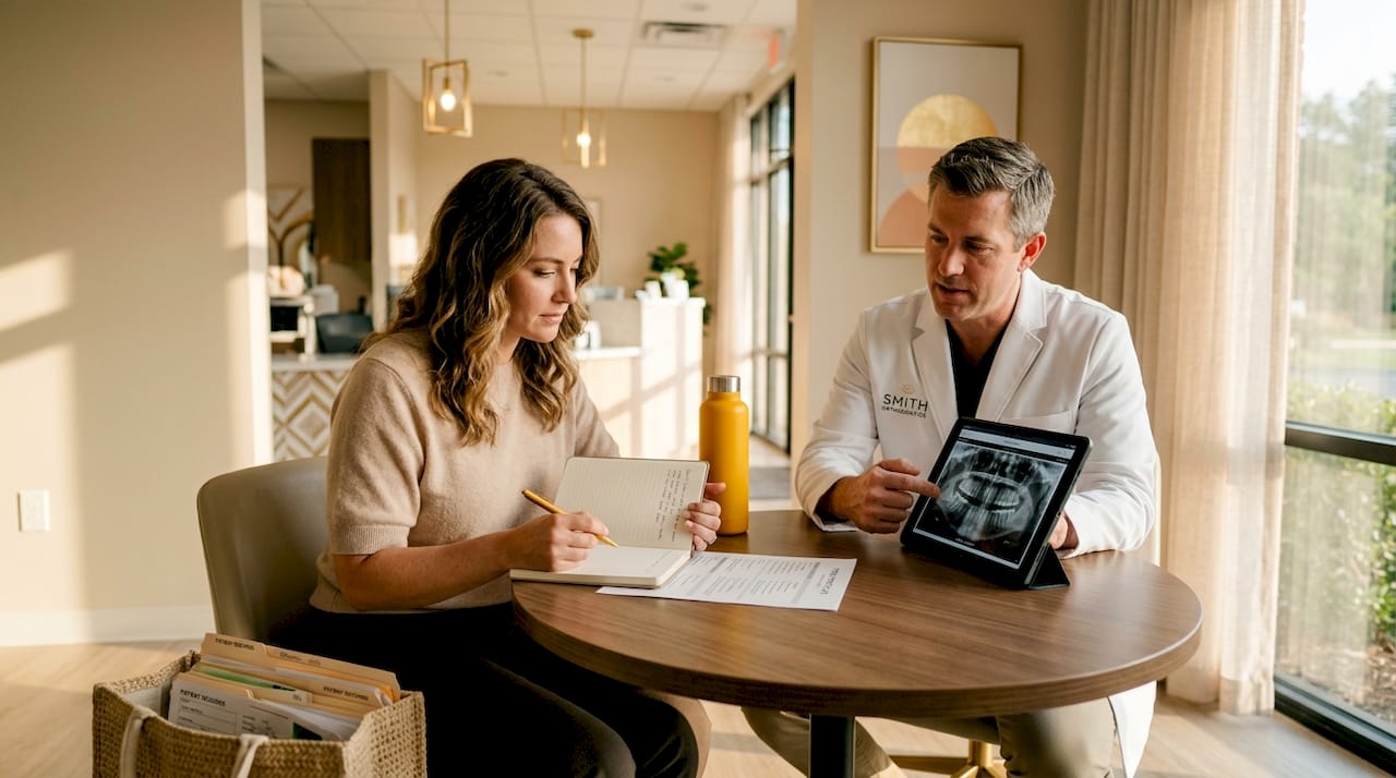 Patient meeting orthodontist during first consultation