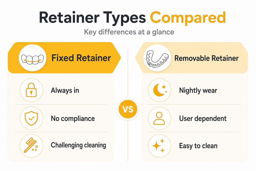 Infographic comparing fixed and removable retainers