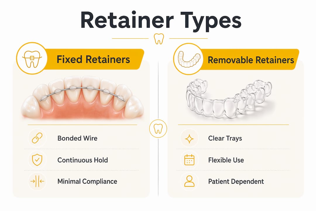 Infographic comparing fixed and removable retainers