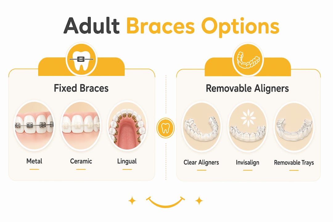 Infographic comparing fixed braces and removable aligners