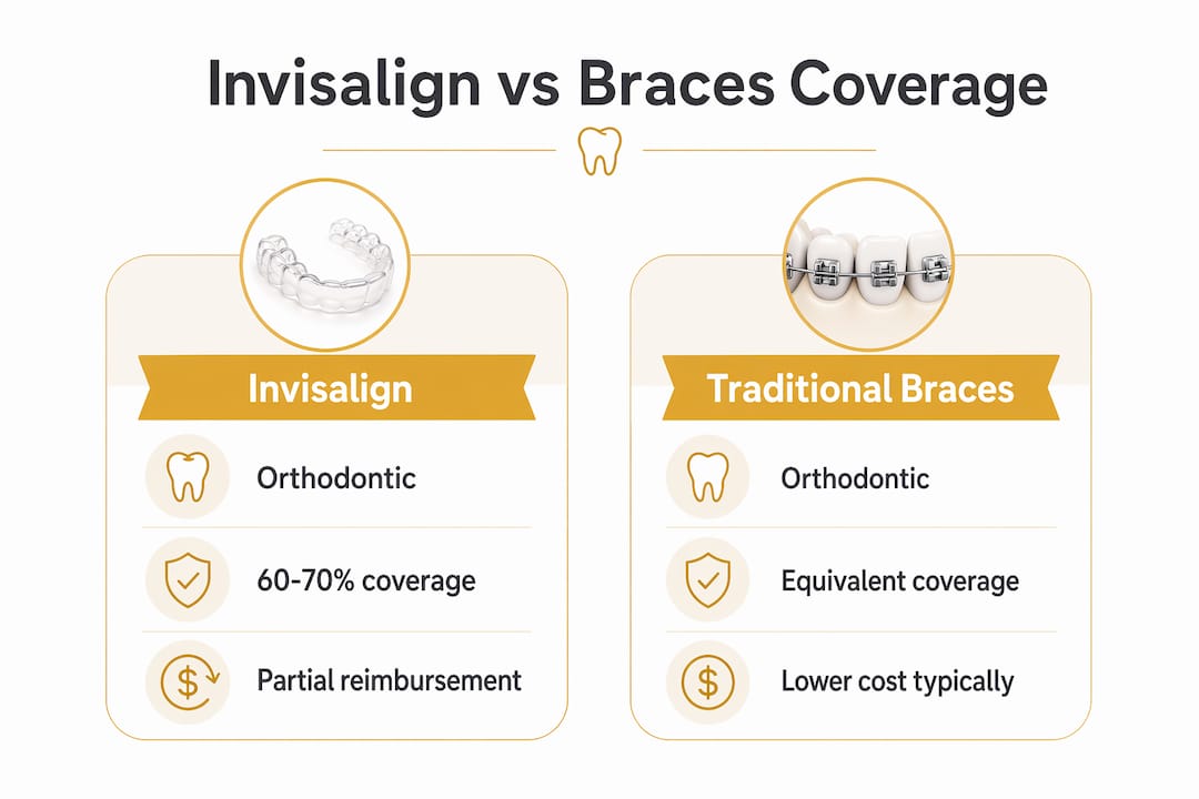 Infographic comparing Invisalign and braces coverage
