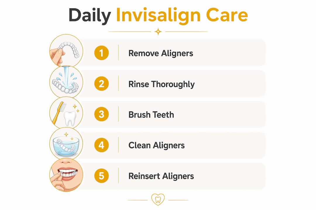 Infographic showing daily Invisalign care steps