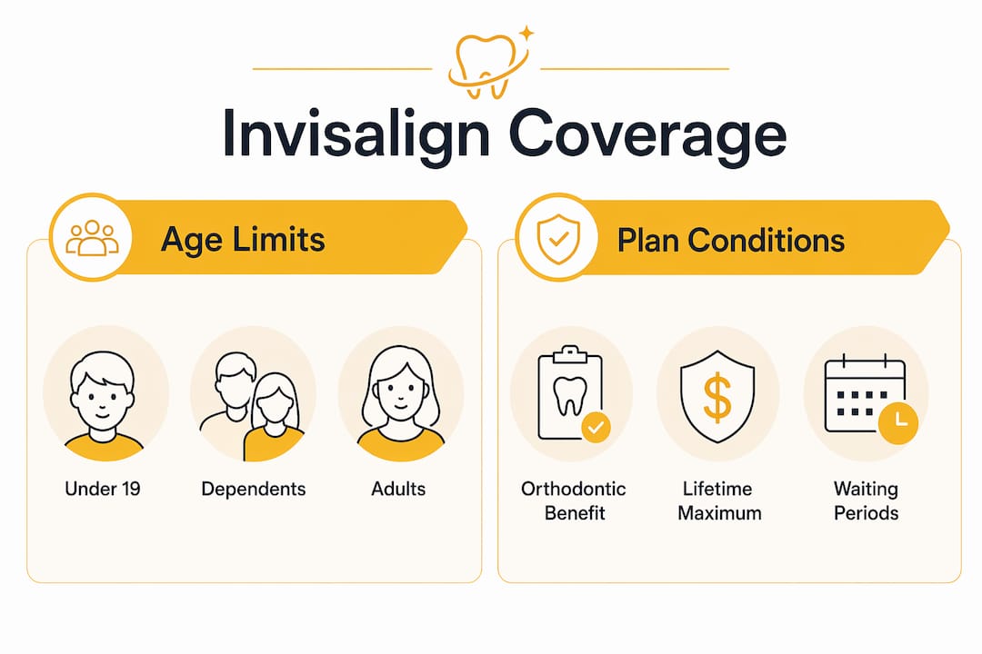 Infographic comparing Invisalign coverage by age and plan