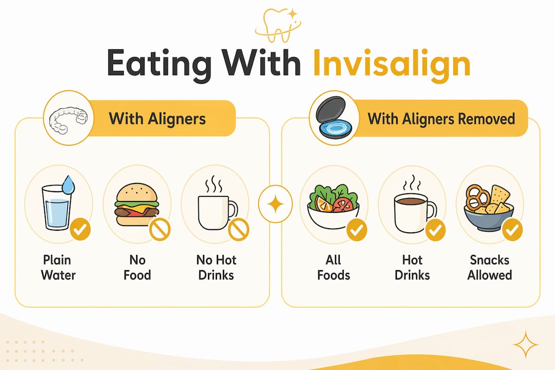 Infographic comparing eating rules with Invisalign