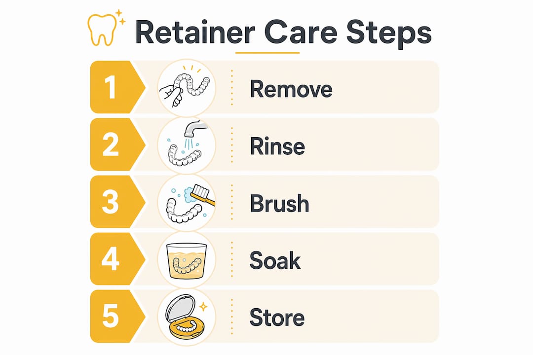 Infographic listing clear retainer cleaning steps