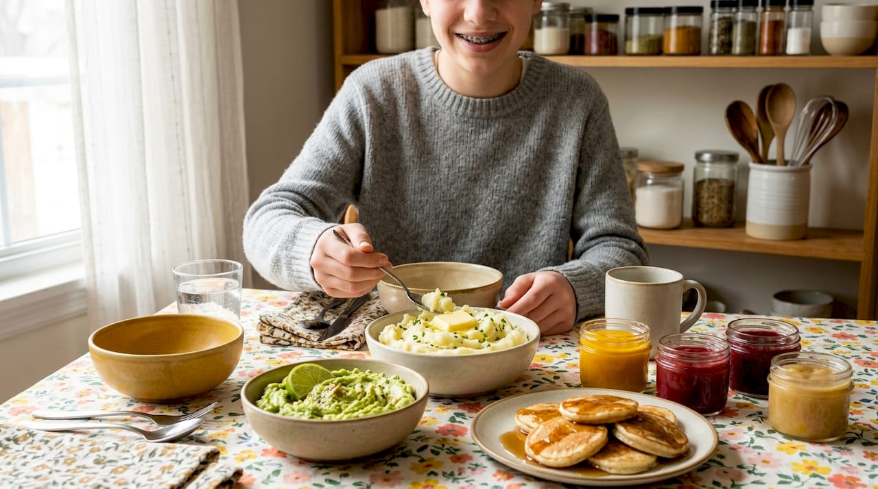 Soft braces-friendly foods on kitchen counter