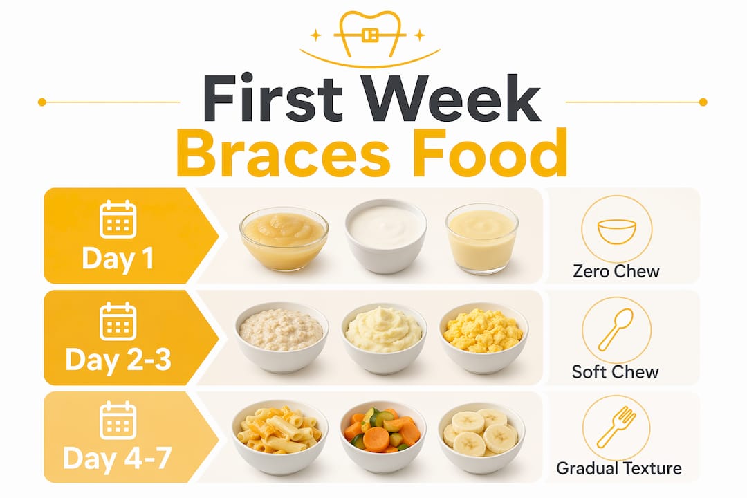 Infographic showing first week braces food stages