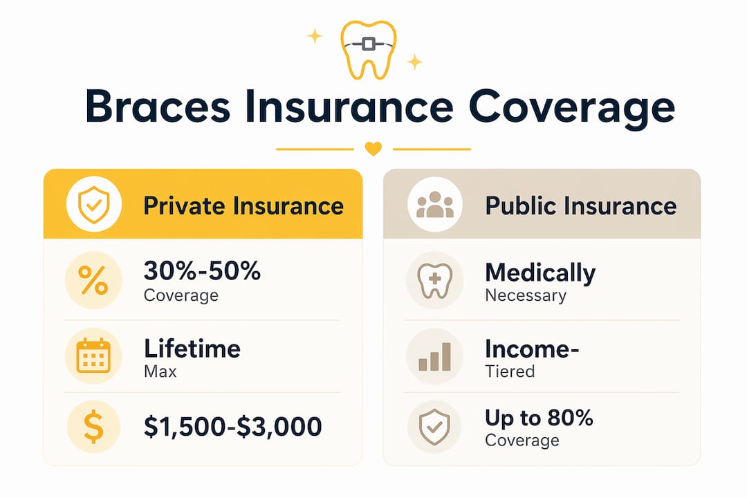Infographic comparing private and public braces insurance coverage in Canada