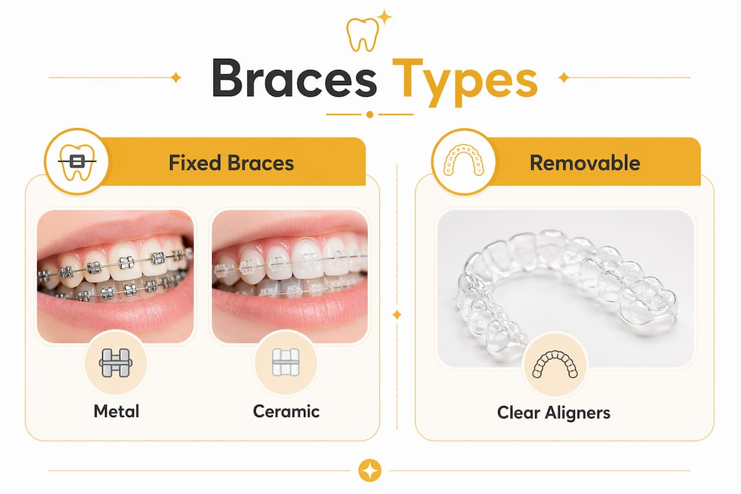 Infographic comparing fixed and removable braces types