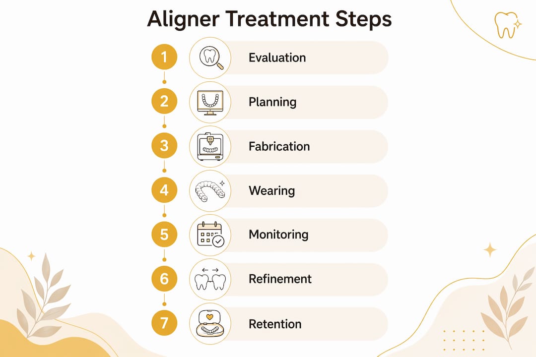 Infographic outlining steps of invisible aligner treatment