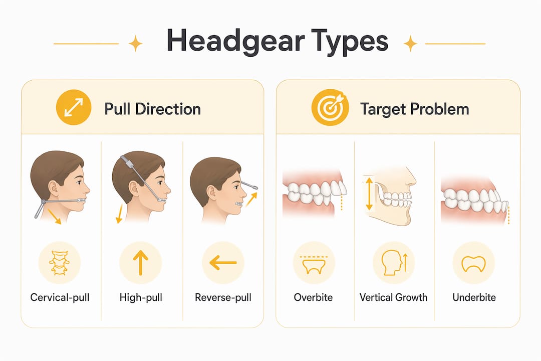 Infographic showing main types of orthodontic headgear
