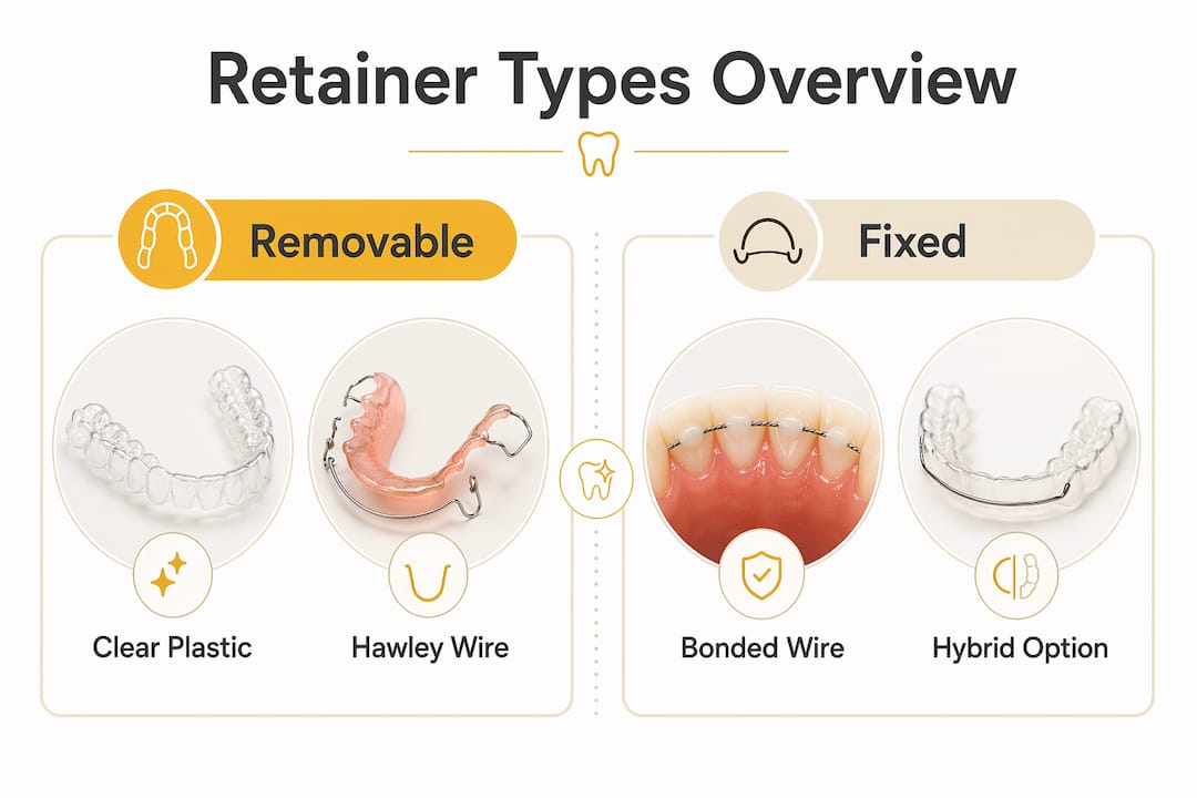 Infographic comparing removable and fixed dental retainers