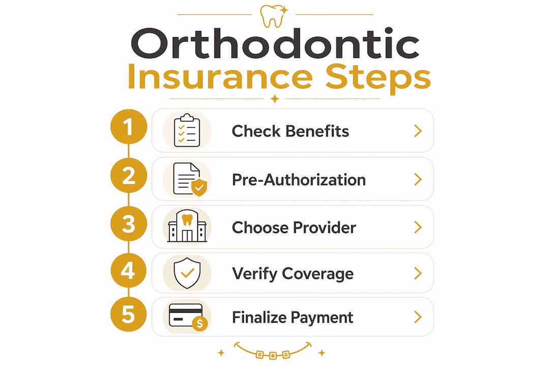 Infographic showing orthodontic insurance steps in Langley