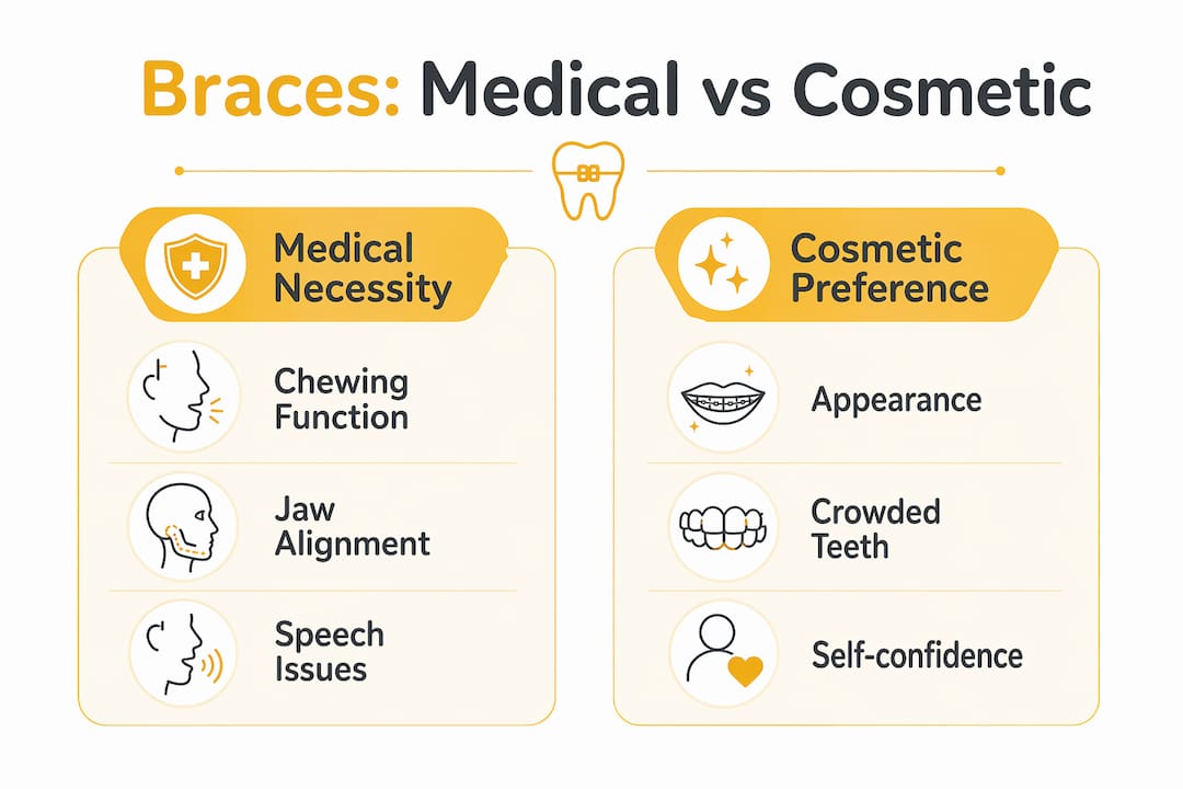 Infographic comparing medical necessity and cosmetic reasons for braces