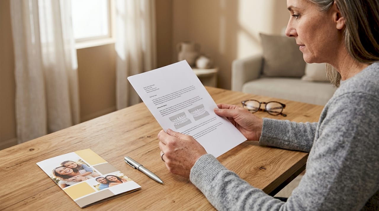 Patient reviewing orthodontic eligibility documents
