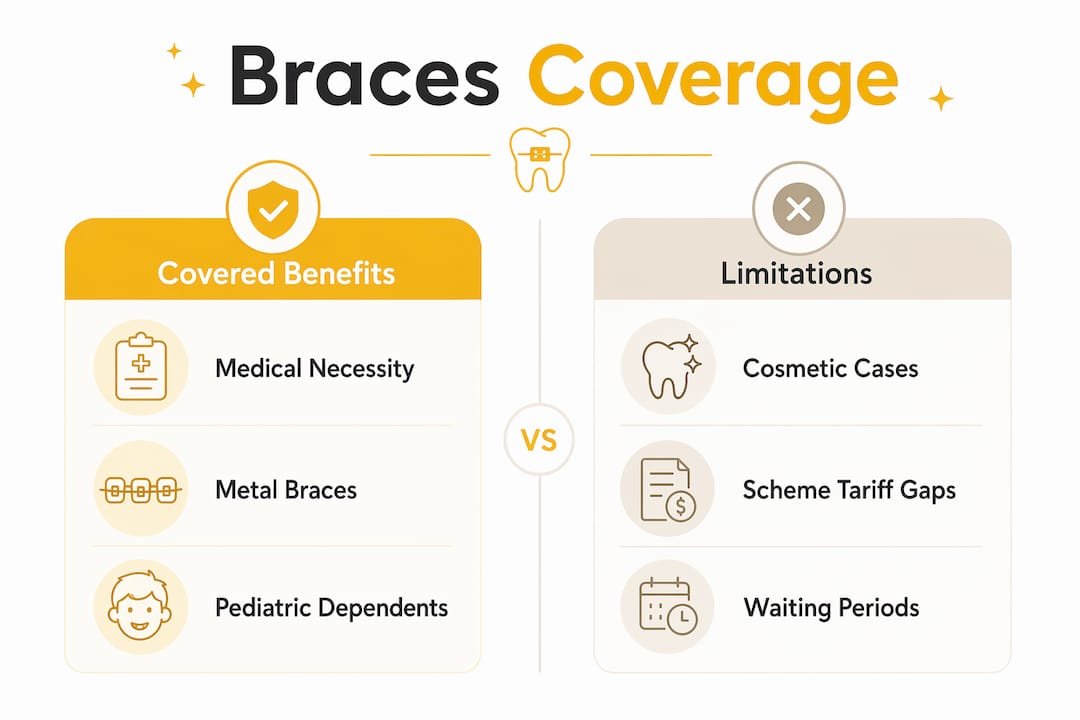 Infographic comparing braces coverage benefits and limitations