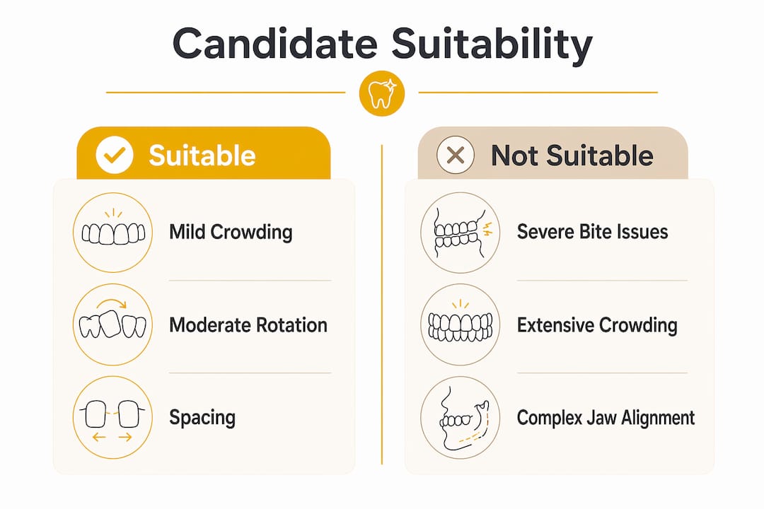 Infographic comparing candidate suitability for clear aligners