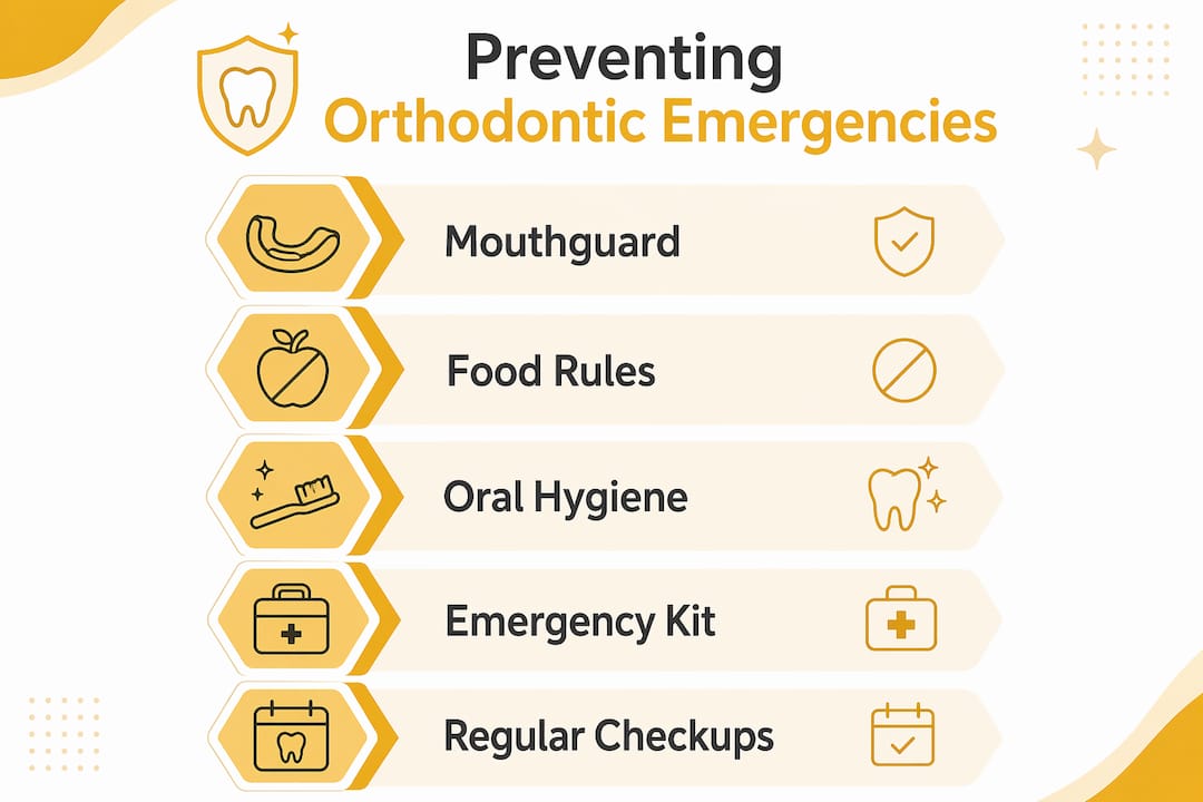Infographic outlining orthodontic emergency prevention steps