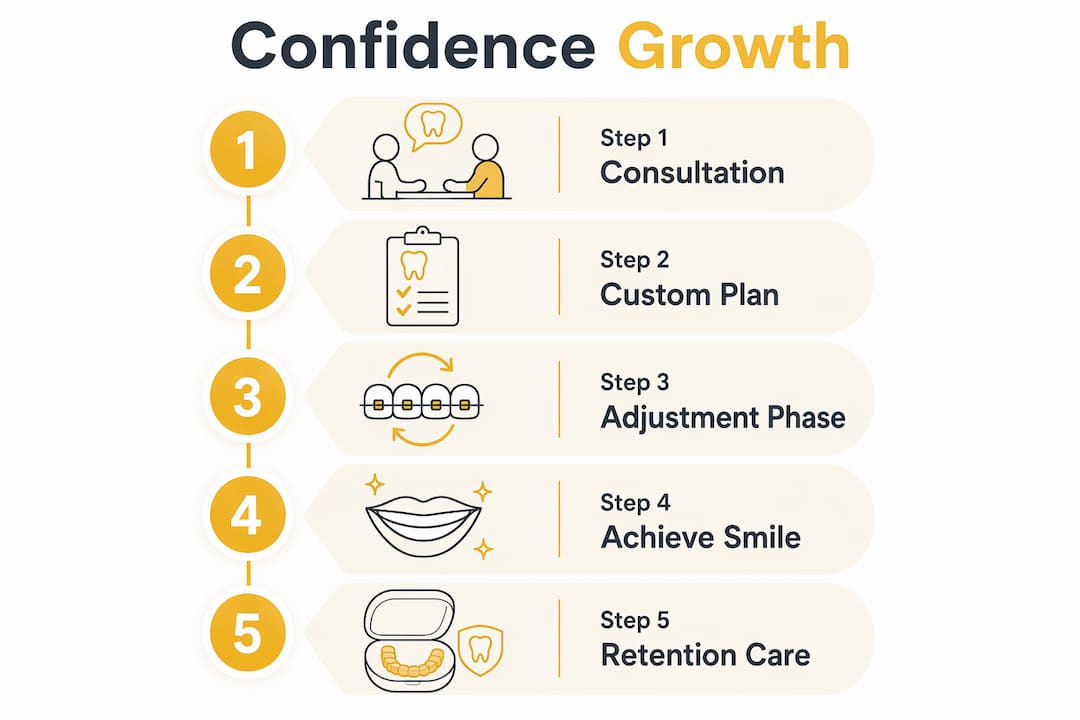 Infographic illustrating orthodontic treatment step-by-step process
