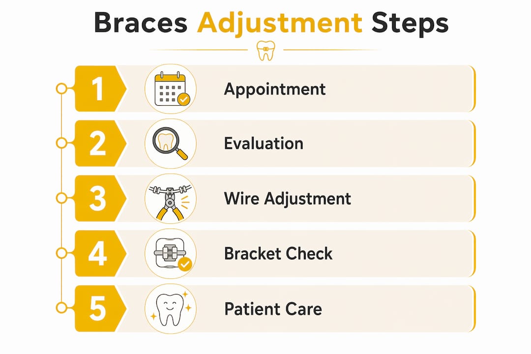 Infographic showing step-by-step braces adjustment process