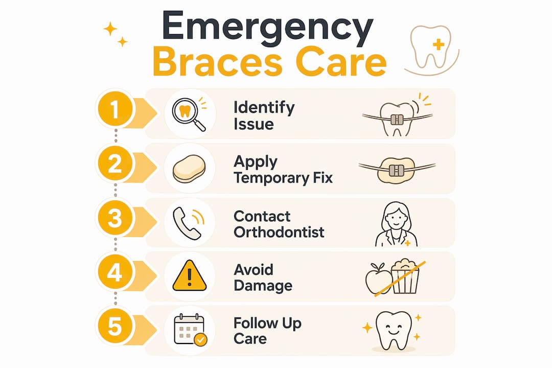 Infographic outlining emergency braces care steps