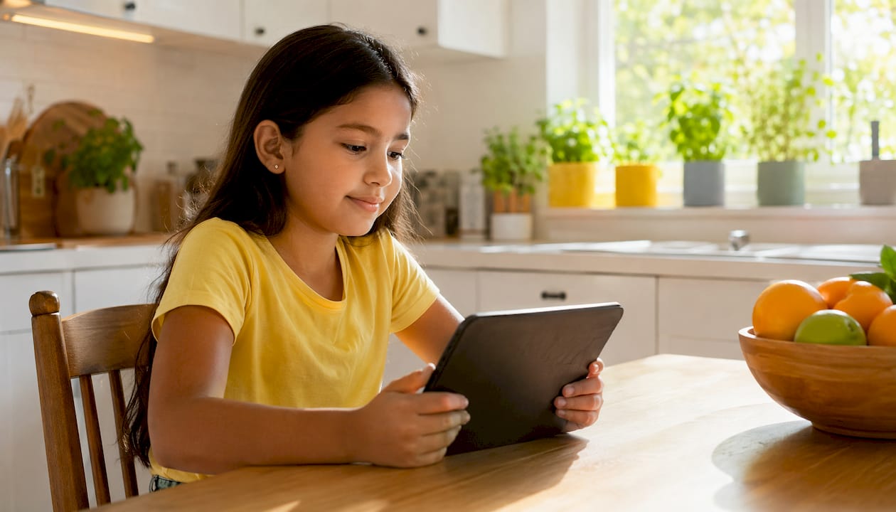 Child viewing orthodontic progress photos at home